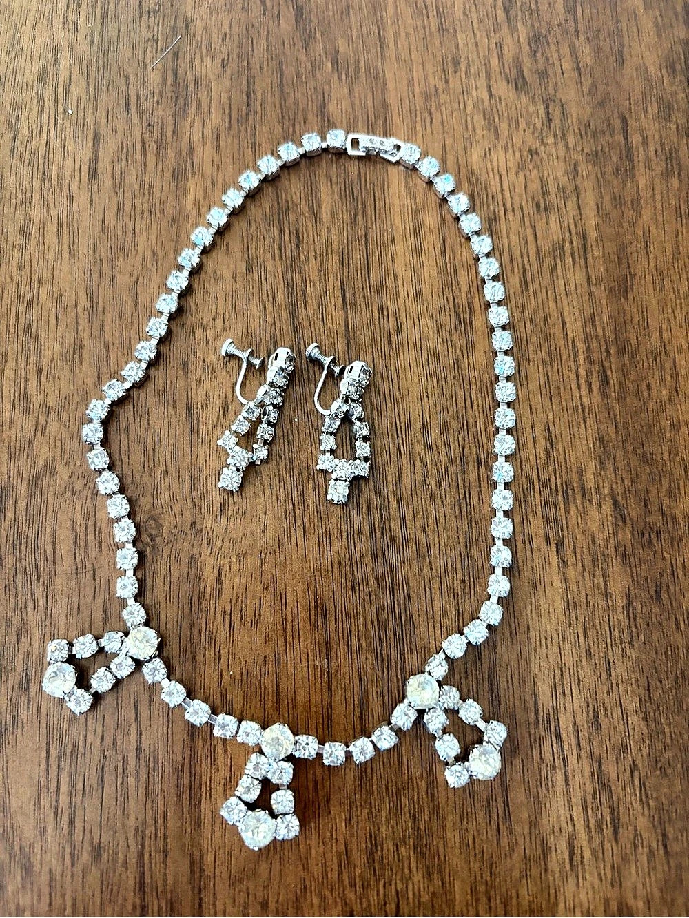 Vintage Rhinestone Jewelry Set Silver